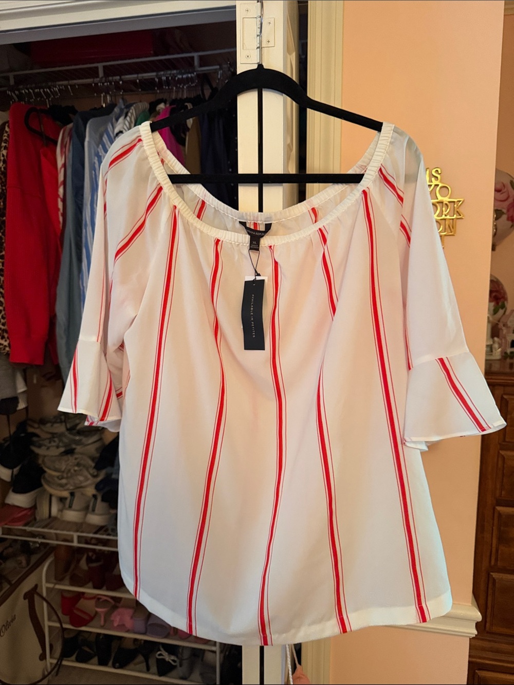 Banana Republic White Blouse with Red Vertical Stripes